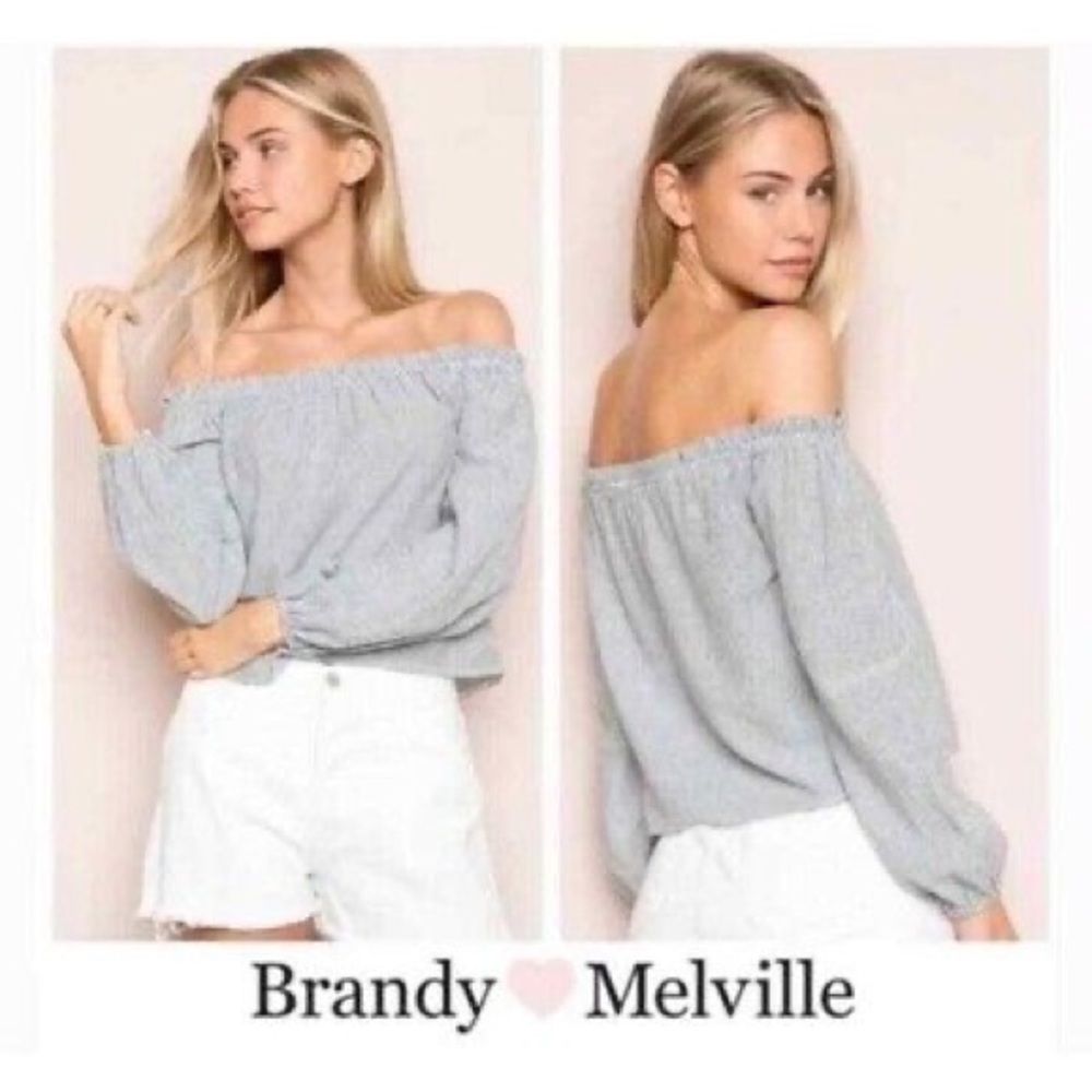 ⭐️ Brandy Melville Striped Off the Shoulder Crop Top Long Sleeve THEIA